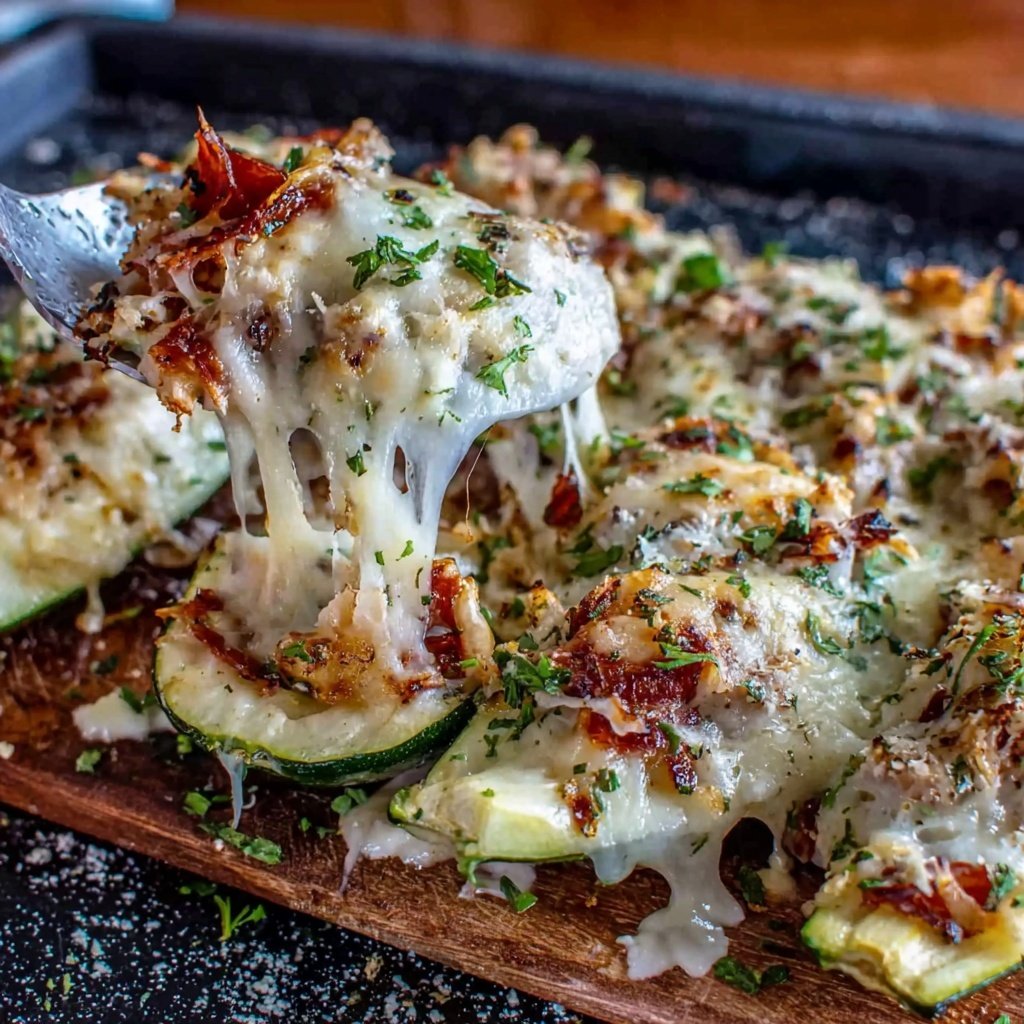 Shredded Chicken Stuffed Zucchini Boats