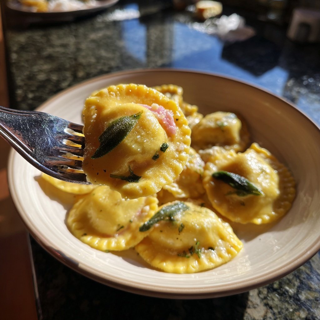 Pink Beet Ravioli in Butter Sage Sauce